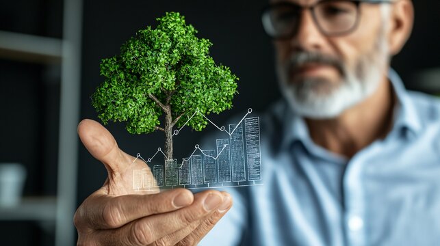 Financial advisor explaining socially responsible investment strategies with client symbolic theme ultra hd clean sharp focus high detail