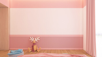 Modern pink empty room with pink slat wall and tv stand. 3d rendering