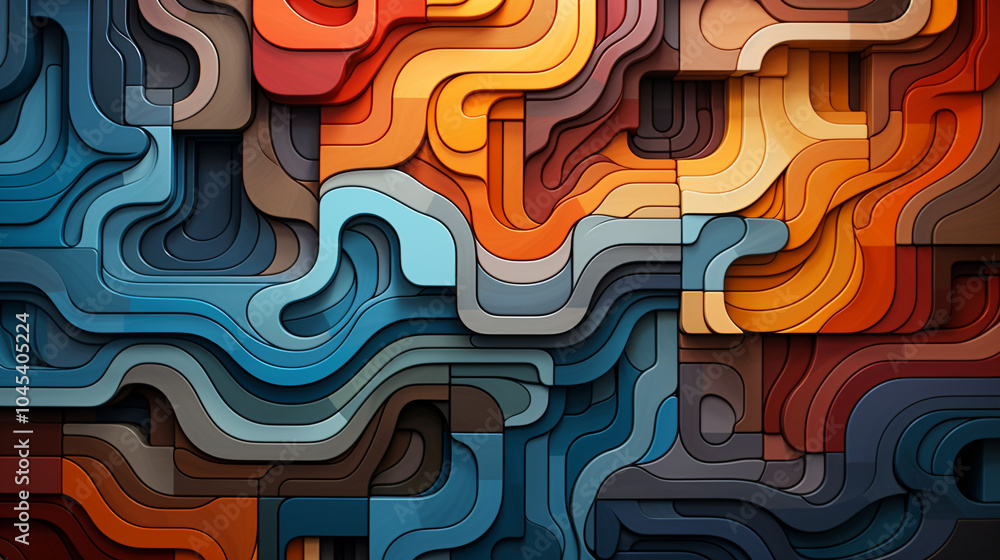 Poster a colorful abstract painting with many different shapes and colors. the painting is full of energy a