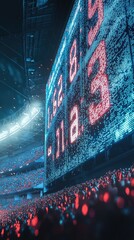 Naklejka premium Massive Scoreboard in Stadium with Vibrant Lights