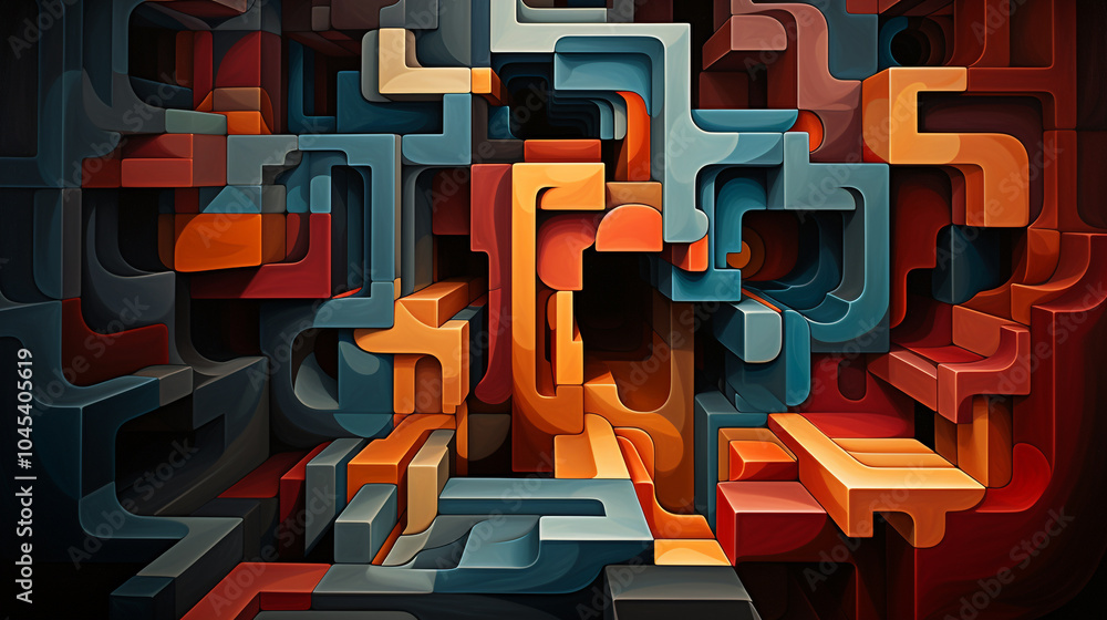 Poster a colorful abstract painting with many different shapes and colors. the painting is full of energy a