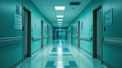 A hospital hallway leading to the ICU, with warning signs and restricted access doors, emphasizing the seriousness and critical care area of the facility