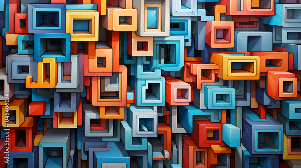 Poster a colorful abstract painting with many different shapes and colors. the painting is full of energy a