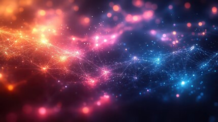 Fototapeta premium a captivating digital abstract image illustrating a network of vibrant interconnected lines and nodes representing a complex web that symbolizes communication and connection in technology
