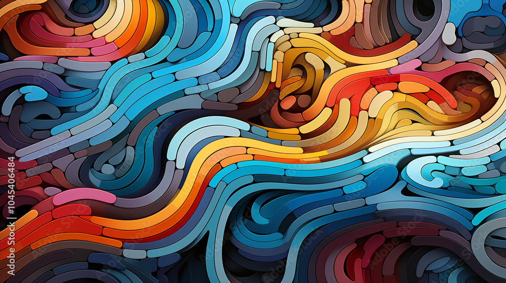 Poster a colorful abstract painting with many different shapes and colors. the painting is full of energy a