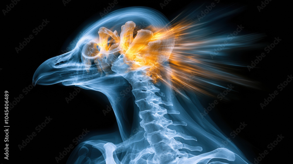 Poster delicate bone structure of bird skeleton highlighted in x ray