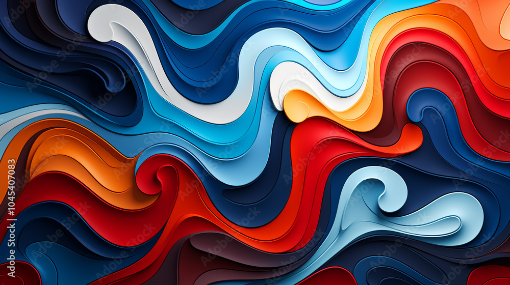 Poster a colorful abstract painting with many different shapes and colors. the painting is full of energy a