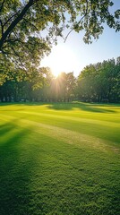 Obraz premium Lush Cricket Field Under Sunny Sky