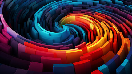 A colorful abstract painting with many different shapes and colors. The painting is full of energy and movement, with the colors blending together in a dynamic way. 