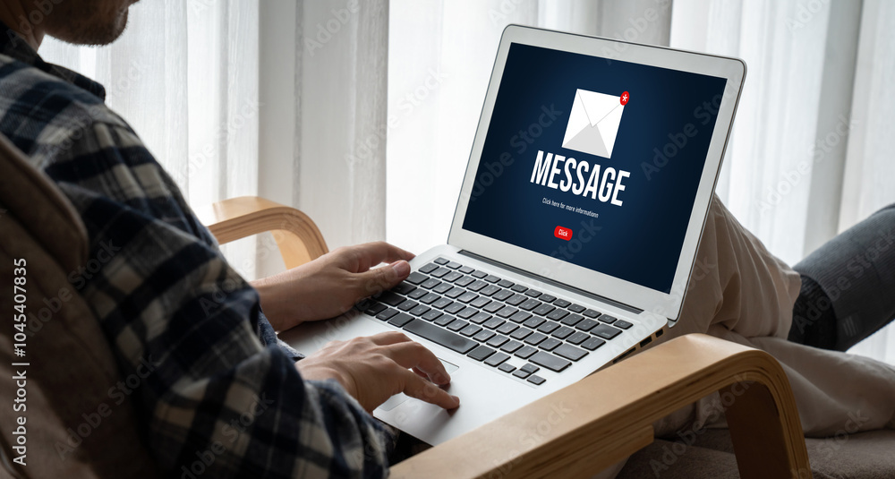 Poster email notification message showing on computer screen snugly. digital marketing message information 