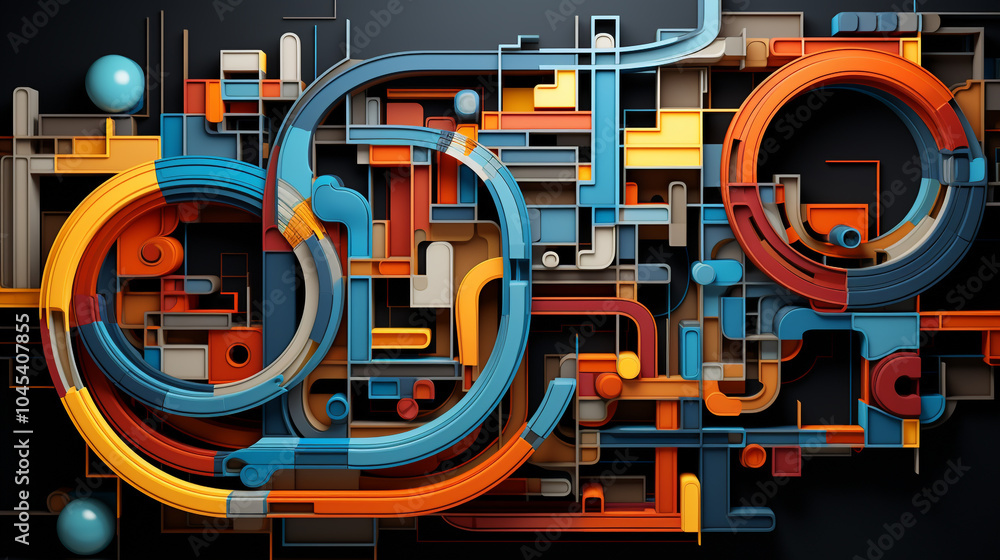 Poster a colorful abstract painting with many different shapes and colors. the painting is full of energy a
