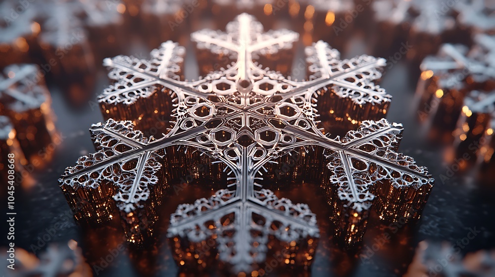 Poster intricate abstract snowflake with geometric fractal design