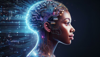 Digital Brain with AI Chip and Circuit Technology, 3d render