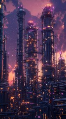Fototapeta premium Futuristic Gas Processing Plant at Twilight