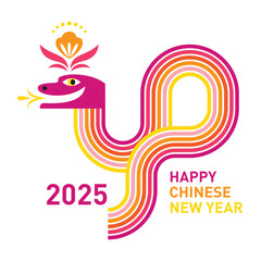 Chinese Happy New Year 2025. Year of the Snake. Symbol of Chinese New Year. Modern minimalist banner