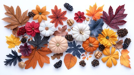 Fototapeta premium Vibrant Autumn Composition with Dried Leaves and Pumpkins