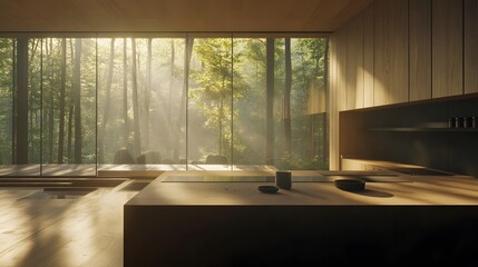 Fototapeta premium A minimalist kitchen with clean lines, neutral colors, and ample natural light