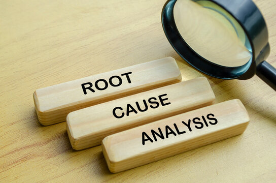 Root Cause Analysis text on wooden blocks with magnifying glass background