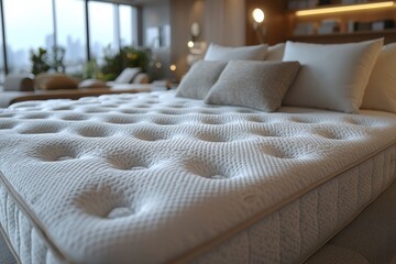 Close-up of a White Mattress with Pillow Top and Tufted Design