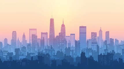 Fototapeta premium Urban Skyline Silhouettes at Sunset