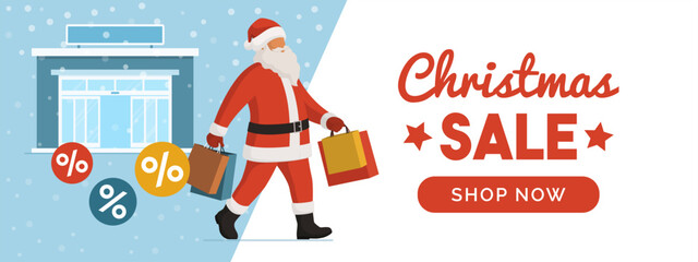 Naklejka premium Happy Santa Claus doing Christmas shopping
