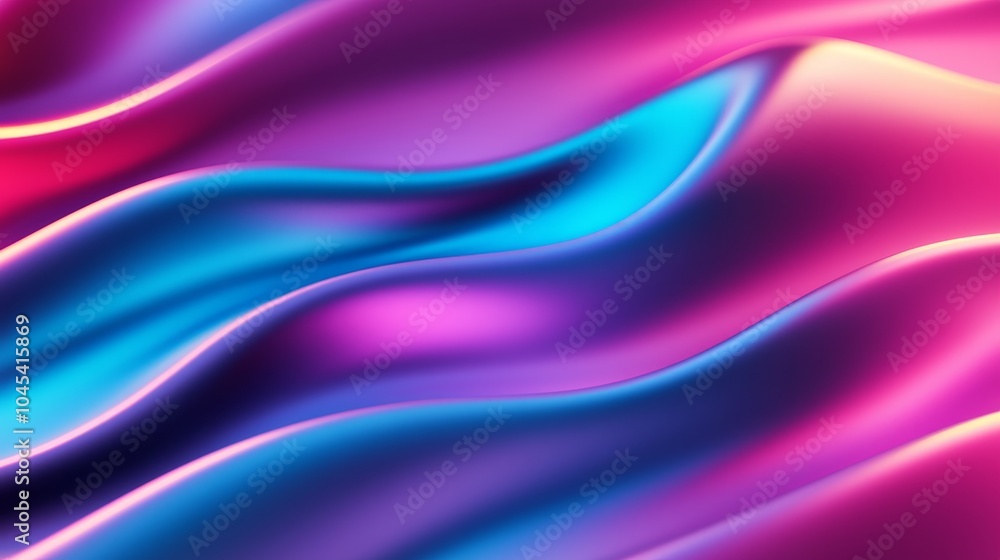 Poster a vibrant, abstract wave pattern featuring shades of pink and blue, creating a silky and dynamic vis