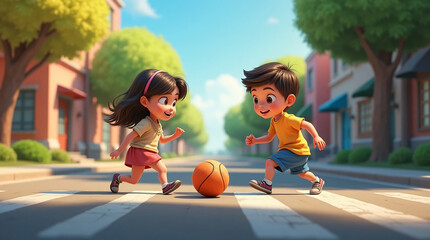 cartoon character children playing game