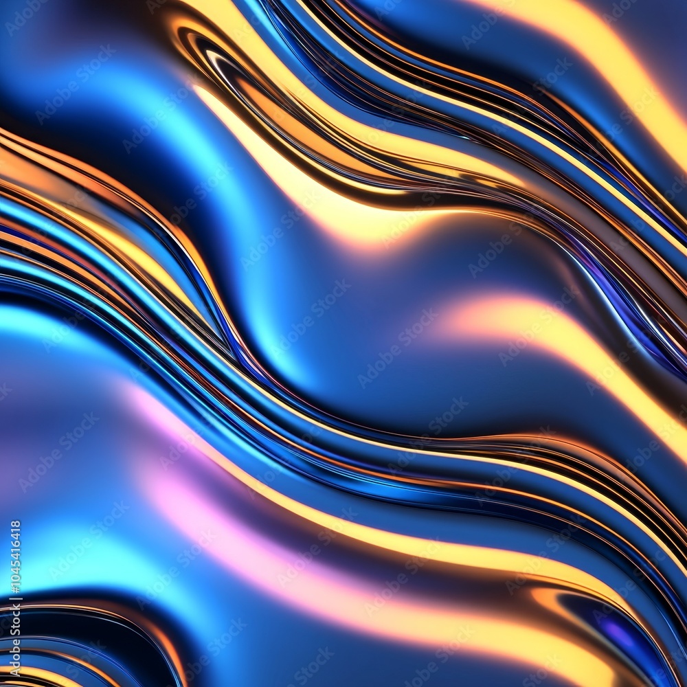 Aufkleber an abstract image featuring flowing waves of vibrant blue, orange, and purple hues, creating a dynam