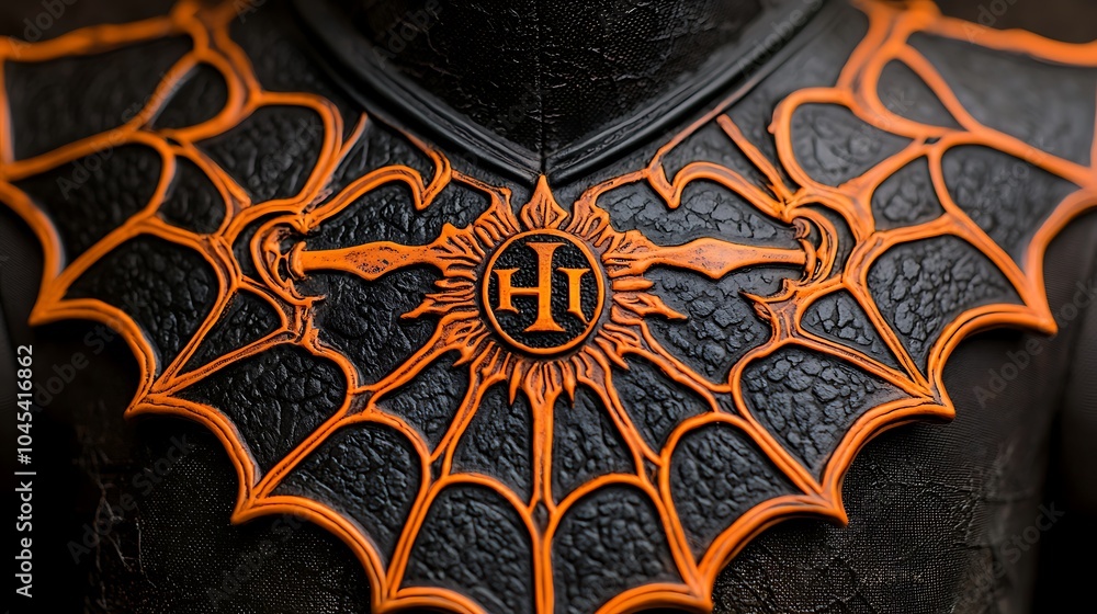 Poster intricate spider web design featuring a symbolic emblem a stunning display of artistic craftsmanship
