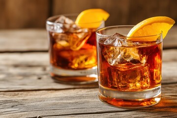 Vermouth Negroni Cocktail with Gin, Campari, and Martini in Italian Style Bar Setting