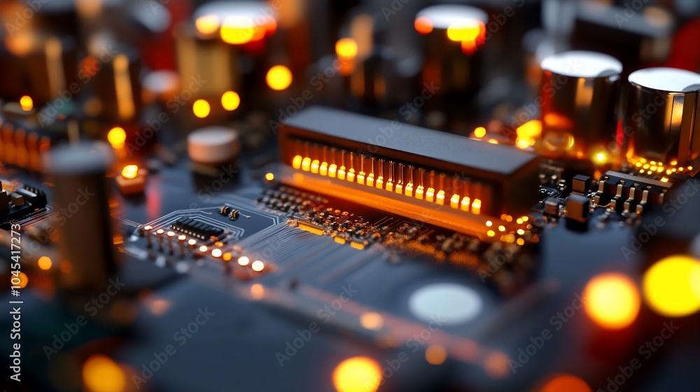 Poster close-up of a circuit board with glowing components.