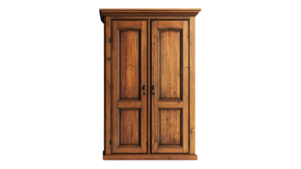 Elegant wooden cabinet with two doors, showcasing intricate designs and a natural finish perfect for home storage solutions.