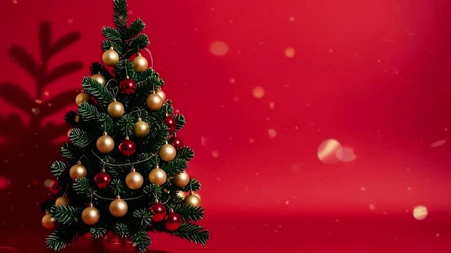 christmas tree on red background 4k video
