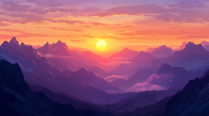 Fototapeta premium The sunset in the valley, wallpaper, a colorful natural phenomenon that is so beautiful