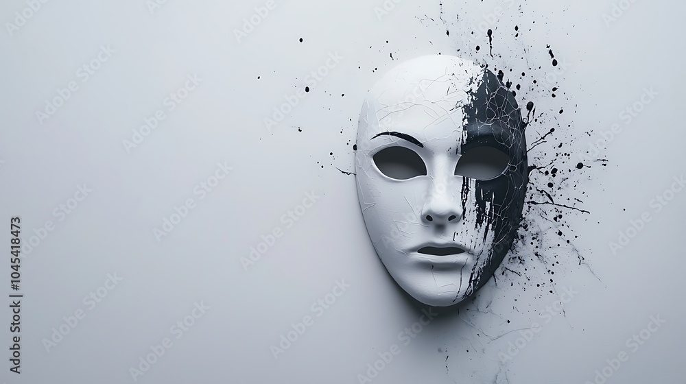 Poster exploring the dichotomy of identity the impact of masks and art on self-expression and perception in