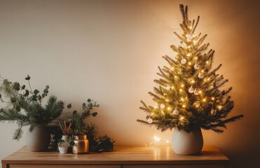 Elegant Christmas Tree with White Lights in Scandinavian Home