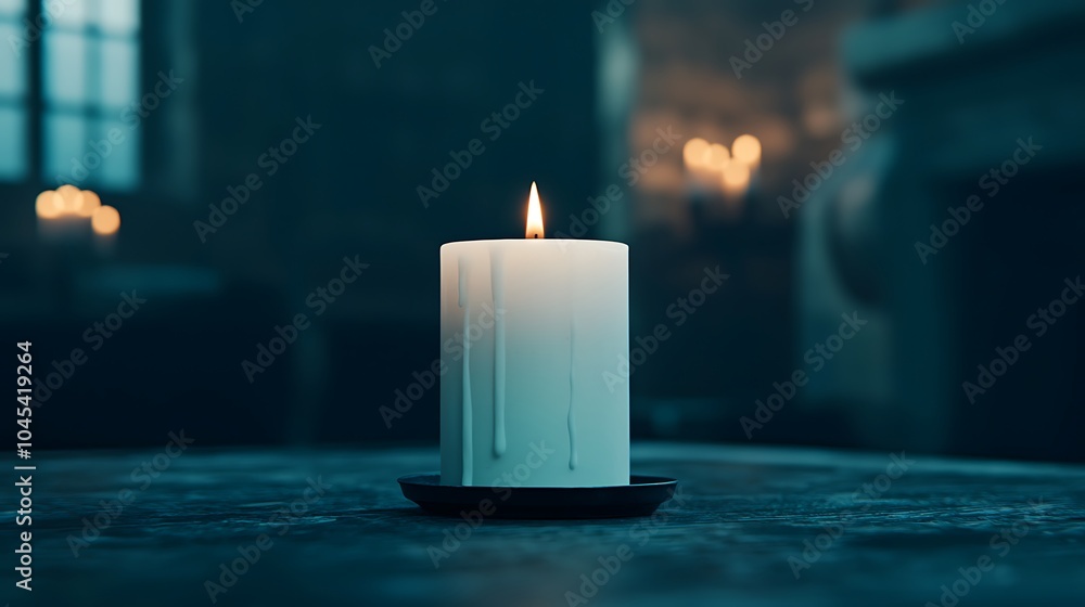 Poster a serene candle illuminating a dimly lit room creating an atmosphere of calm and tranquility for ref