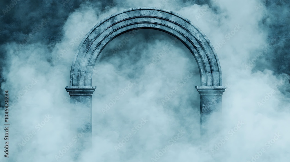 Poster mysterious archway surrounded by ethereal fog a portal to another realm of imagination and wonder