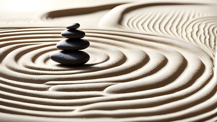 Naklejka premium The Subtle Dance of Calmness: The Spiritual Connection Between Still Stones, Flowing Sand, and the Meditative Essence of Zen Balance