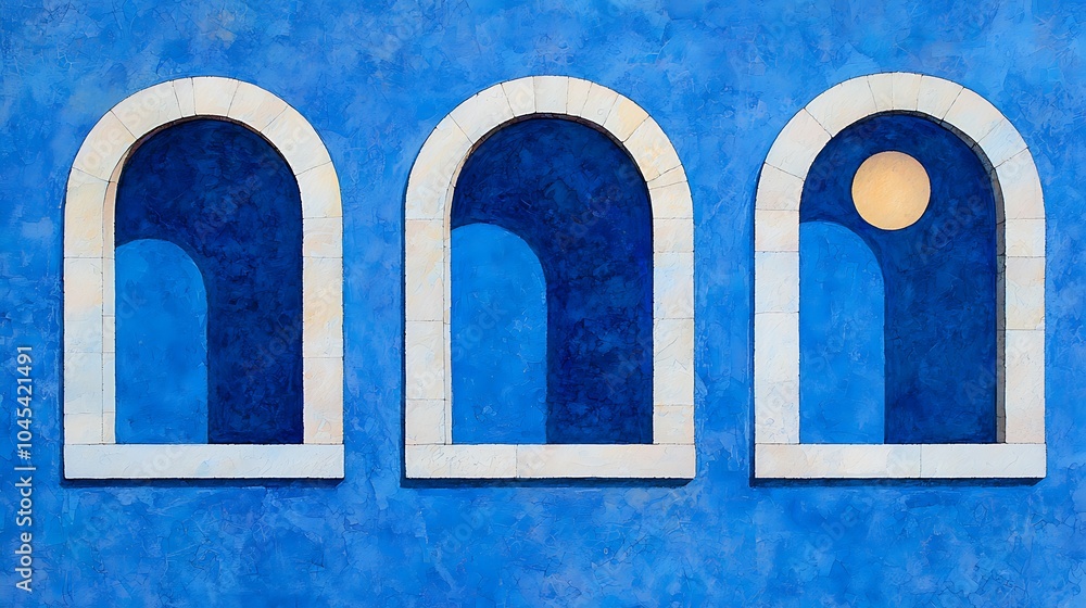 Poster exploring the aesthetic harmony of archways and blue tones a visual journey through architectural si