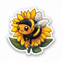 Cute Bee with Sunflower Sticker Design