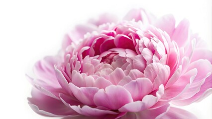 macro shot of pink peony blossom isolated on white background