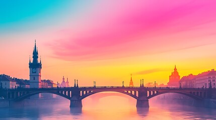 Naklejka premium A mesmerizing sunrise over the bridge capturing the beauty of urban landscapes in vibrant colors