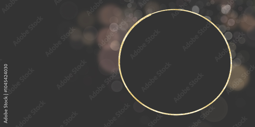 Poster abstract golden light and glitter background with blank circle ring for text or image
