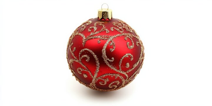 Weihnachtskugeln. Rote Weihnachtskugeln mit Weihnachtsbaum und Ornamenten
