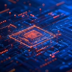 Obraz premium Futuristic microchip design with glowing circuitry