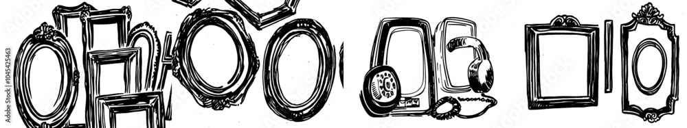 Poster hand drawn picture borders. doodle frames sets in rectangular and round shapes.