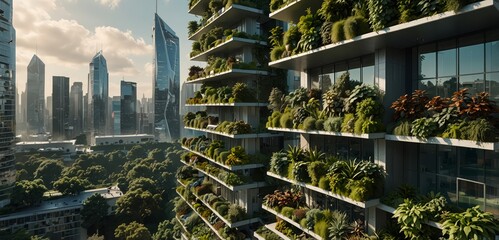  A green, sustainable city of the future powered by renewable energy sources, featuring vertical gardens, solar-panel-covered buildings, and autonomous electric vehicles