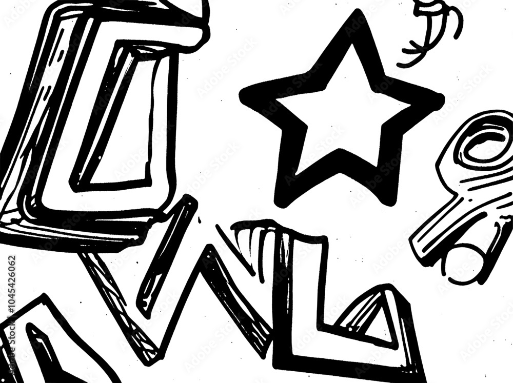 Poster design set with hand drawn alphabet and numbers in doodle style