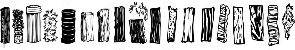 Poster a modern set of black and white abstract hand-drawn waves, grids, dots and textures that vary in lin